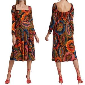 Farm Rio Dress Colorful Flowers Midi Dress Size Small